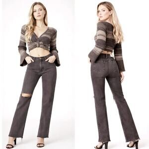 RE/DONE Ultra High Rise Stovepipe Vintage Black Destroy $265 Size 27   J1768